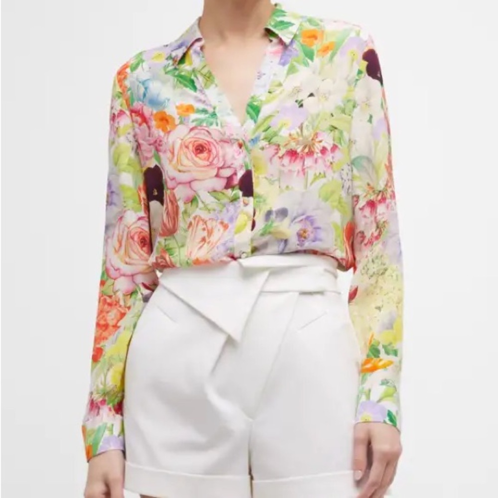 Alice + Olivia Eloise Button-Front Silk Blouse